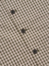 Close-up of the Olive Dobby Check Cancun Jacket fabric, showcasing the olive and white check pattern with small orange accents and dark brown buttons.