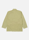 Back view of the pale green broadcloth Osaka work jacket on a white background. The jacket is made of broadcloth and has a relaxed fit.