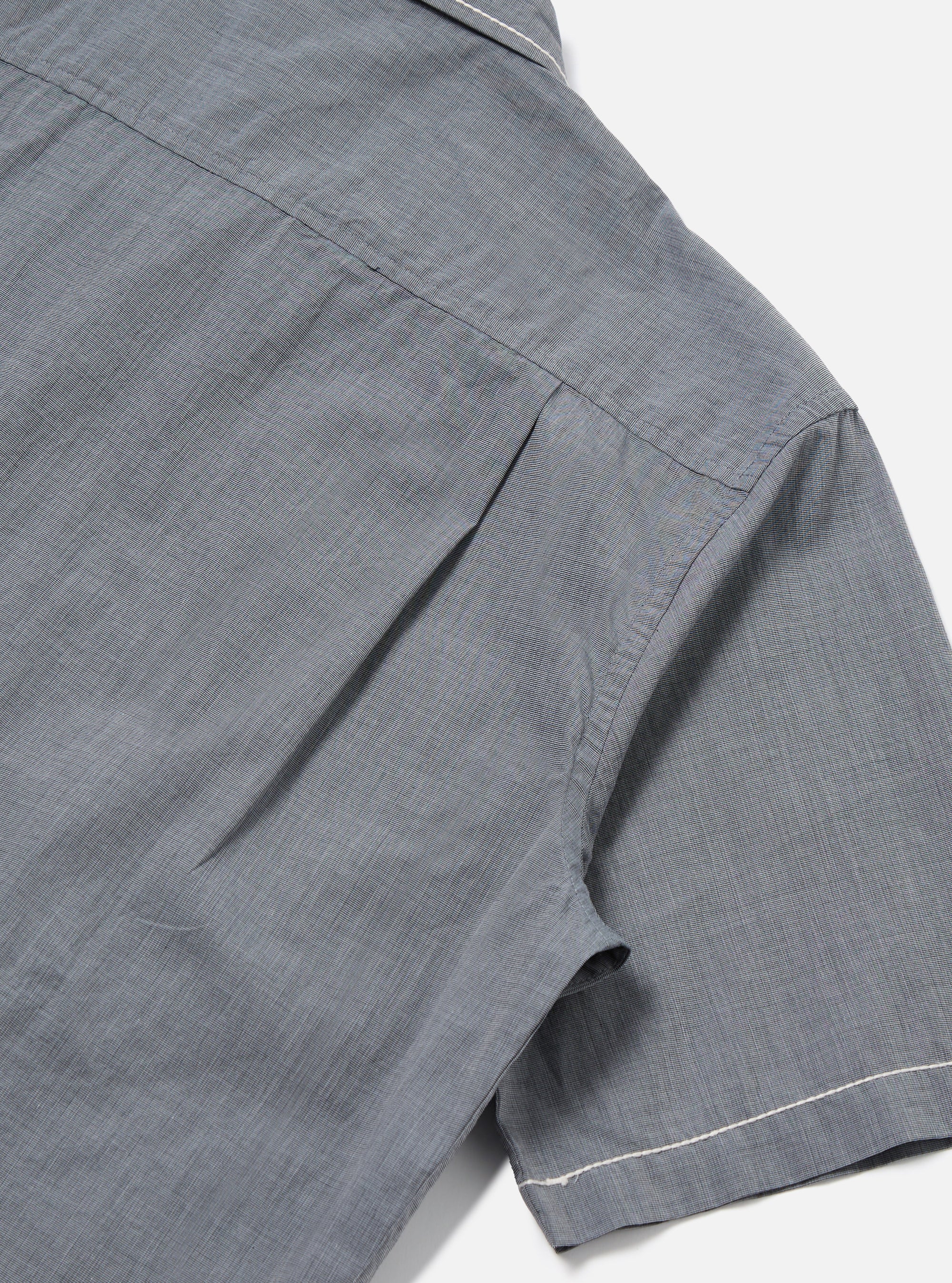 Close-up of the Grey End On End Cotton Utility SS Shirt showing the sleeve and shoulder detail. The shirt is on a white background.