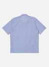 The Blue Classic Stripes Road Trip Shirt is displayed on a white background. The shirt features a blue and white striped pattern and short sleeves.