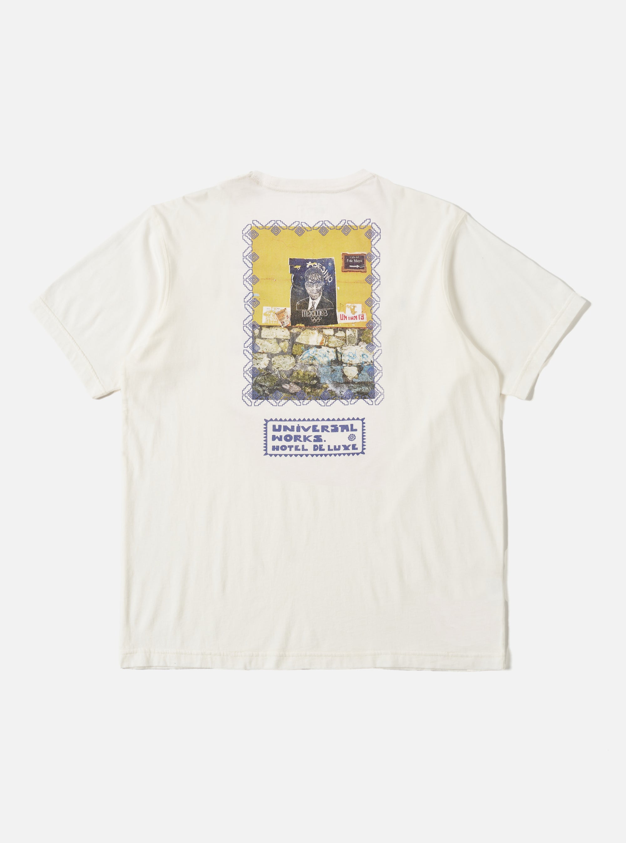 Back of an Ecru/Yellow Single Jersey Pickup Print Tee on a white background. The tee has a graphic print.