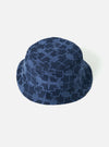 The Navy Mitla Print Cord Beach Hat on a white background. The hat is a bucket style and made of corduroy with a geometric pattern.