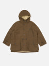 The Brown British Wax Cotton Boston Parka, displayed on a white background. The parka features a hood, button closure, and multiple pockets.