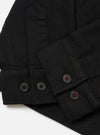 Close-up of the Black Works Twill Rose Bowl Jacket showing the black twill material, buttoned cuffs, and pocket detail on a white background.