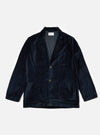 The Navy Velveteen Two Button Jacket is displayed on a white background. The jacket is a rich navy color and has a classic fit with two buttons.