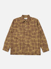 The Khaki Patch Check Twill Fatigue Shirt, a long-sleeved button-down, is laid flat on a white background. The shirt features a brown and khaki check pattern.