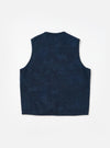 The back of a Black/Indigo Denim Camo 4 Pocket Gilet laid flat on a white background. The gilet features a subtle camo pattern in dark blue denim.