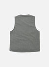 The back of a Charcoal Organic Chambray Parachute Liner Gilet, laid flat on a white surface. The gilet is a muted charcoal color with a subtle chambray texture.