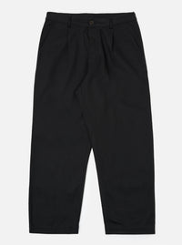 Studio shot of the Black Works Twill Duke Pant on a white background. The pants are black twill, with a relaxed fit.