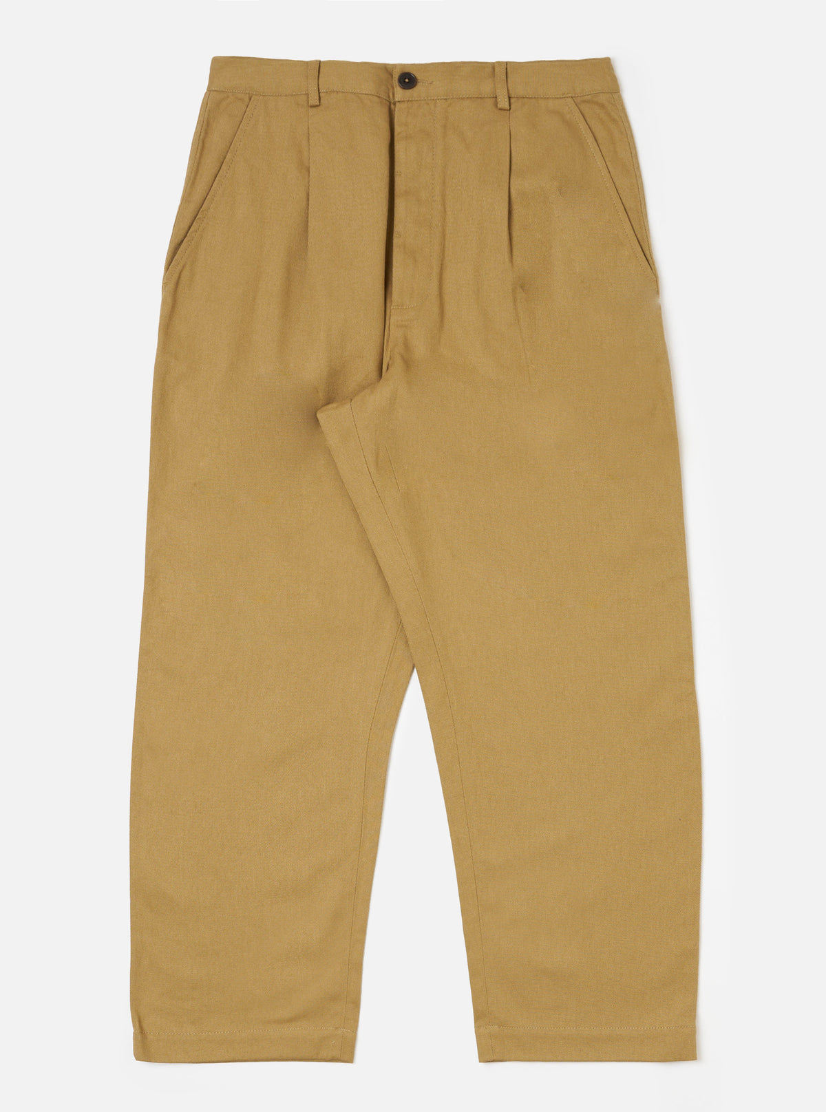 The Khaki Works Twill Duke Pant in khaki twill on a white background. The pants have a relaxed fit.
