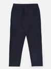 Back view of Indigo Brushed Denim Military Chino on a white background. The dark wash denim pants have a classic fit.