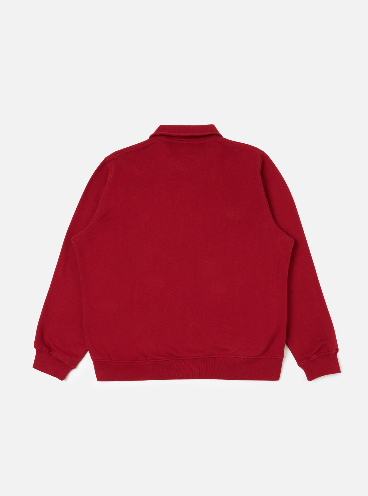 Back view of the Red Brush Back Sweat Tyler Sweat Jacket on a white background. The jacket is a solid red color and has a collared neckline.