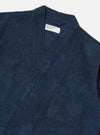 Close-up of the Black/Indigo Denim Camo Kyoto Work Jacket on a white background. The jacket features a unique camo pattern in black and indigo denim, showcasing its workwear-inspired design.