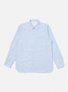 The Blue Office Stripe Square Pocket Shirt is laid flat on a white background. The shirt has blue and white vertical stripes and a square pocket on the chest.