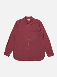 The Red Brushed Marl Twill Square Pocket Shirt, laid flat on a white background. The shirt is a deep red color, made of a soft brushed twill. It has a relaxed fit and a square pocket.