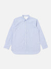 The Blue Classic Stripe Lazy Day Shirt is laid flat on a white background. The shirt is light blue with thin white stripes and has a relaxed fit.