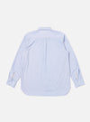 The back of a Blue Classic Stripe Lazy Day Shirt laid flat on a white background. The shirt has long sleeves and a button-down collar.
