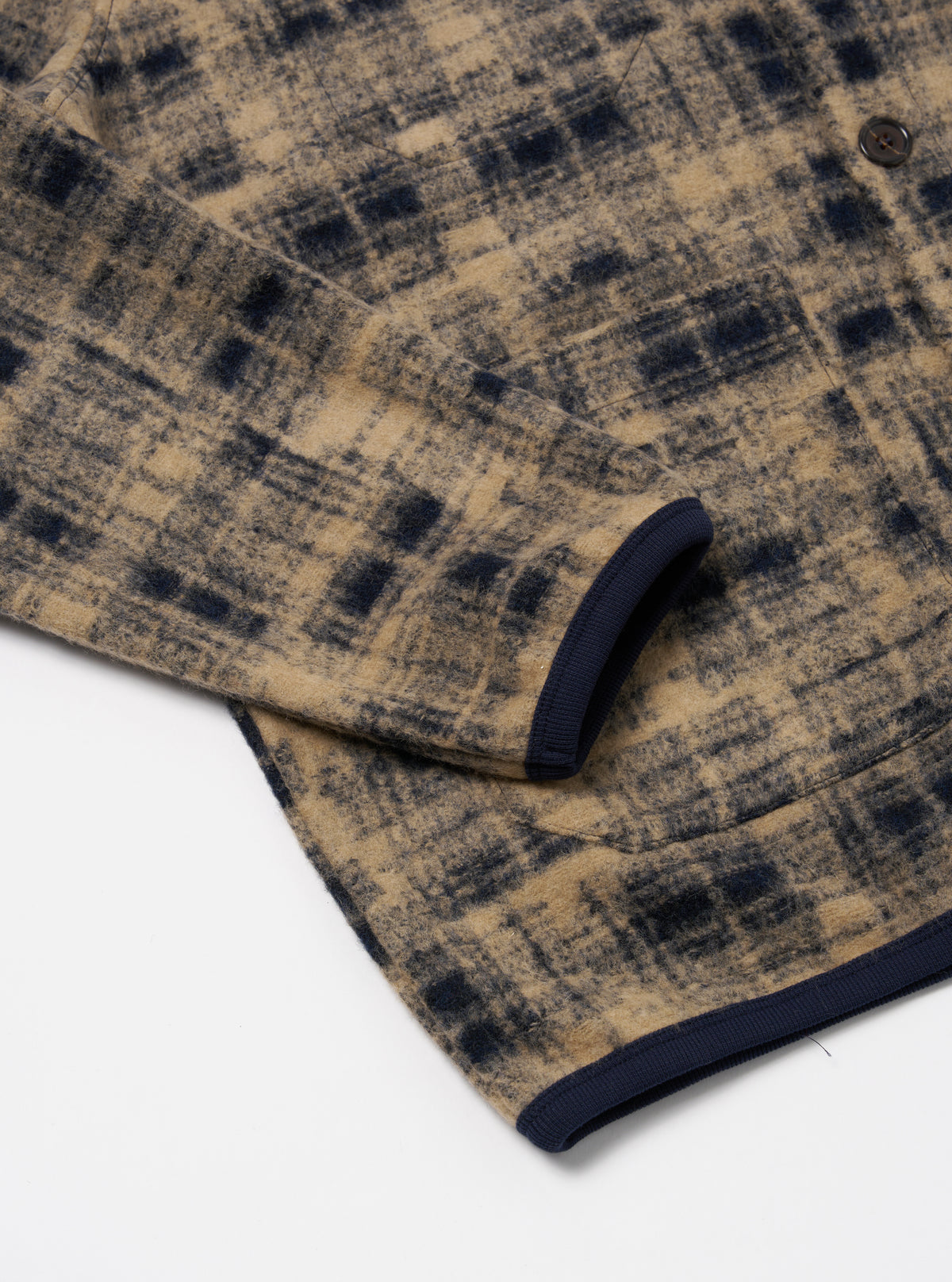 Navy Patch Check Fleece Cardigan