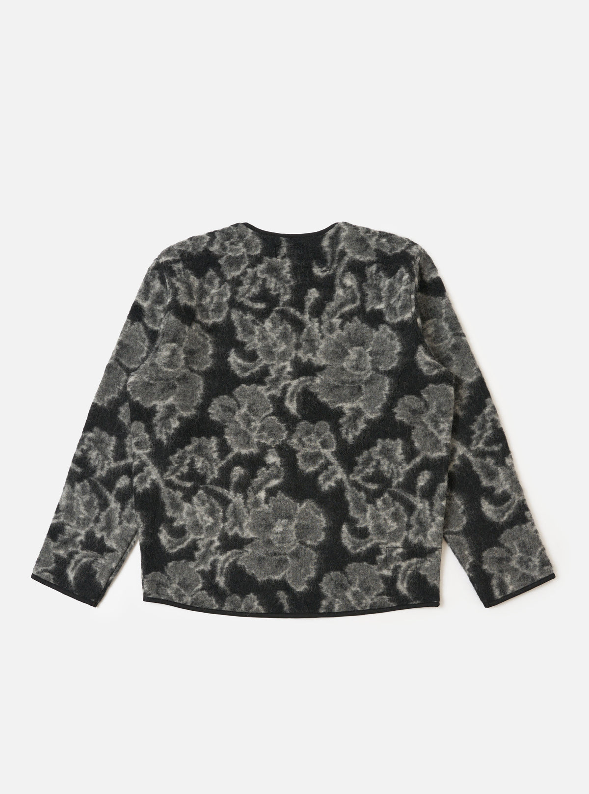 The Charcoal Flower Fleece Zip Liner Jacket on a white background. The jacket has a charcoal and gray floral pattern.