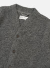 Close-up of the Grey Marl Wool Fleece Advance Cardigan on a white background. Shows the texture of the wool and the button detail.