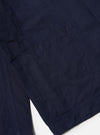 The Navy Linen Slub Weave Bakers Jacket is displayed flat against a plain white background. The jacket features a structured collar, a five-button front closure, and four front patch pockets. The image highlights the irregular slub texture of the navy fabric.