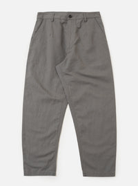 The Mid Grey Linen Slub Weave Dizzy Trouser is shown as a flat lay against a solid white background. The image highlights the wide-leg, loose-fit silhouette, a structured waistband with belt loops, and the distinct textured slub weave of the mid-grey fabric.