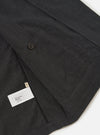 A close-up view of the Charcoal Seattle Cotton Two Button Jacket highlights the texture of the charcoal grey fabric and specific tailoring details against a plain white background.