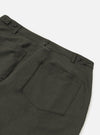 The Olive Marl Tropical Suiting Dutch Pant is shown from the back, laid flat against a solid white background. The image highlights the wide-leg cut, the elasticated waistband, and two large rear patch pockets.