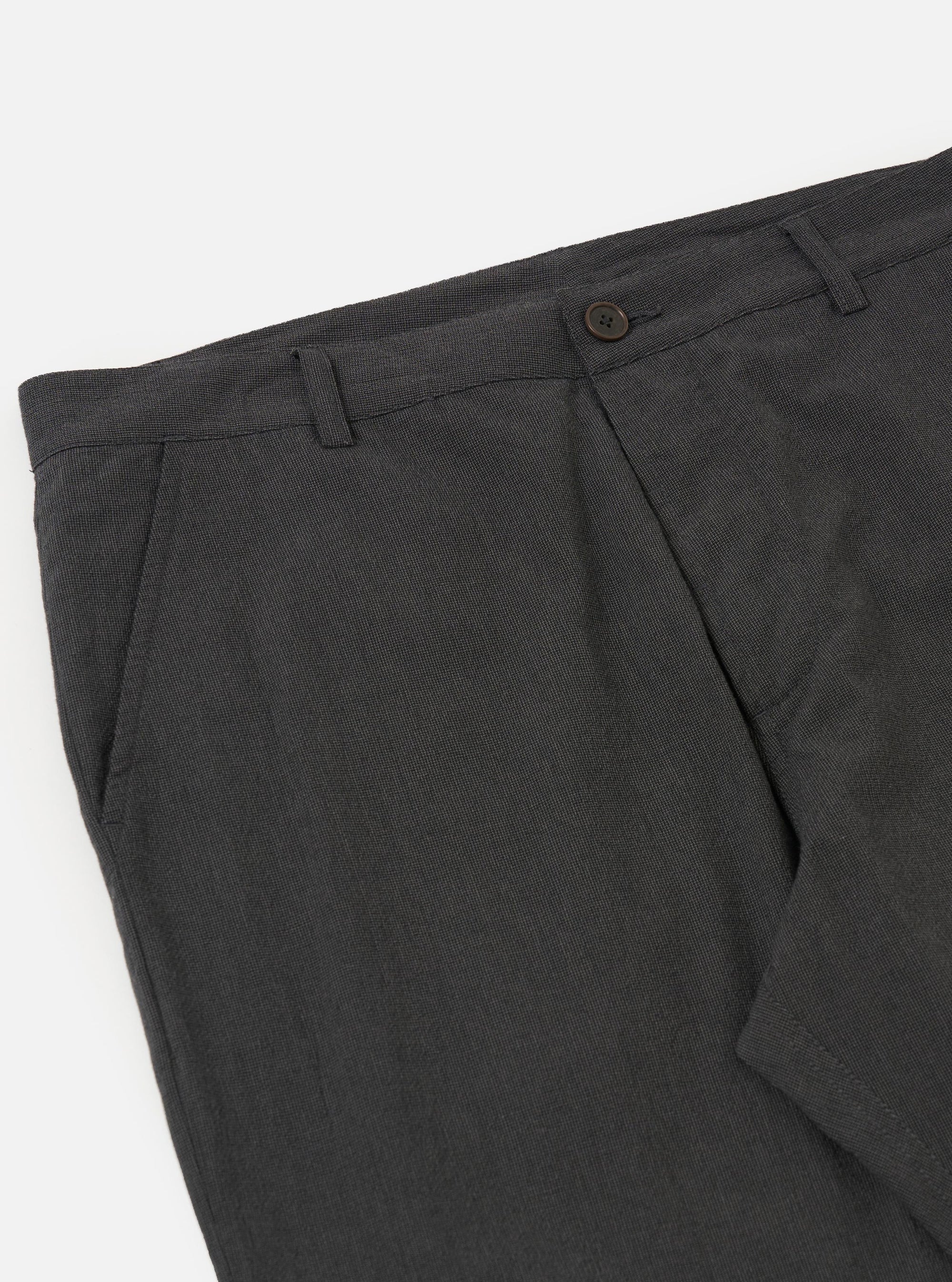 The Charcoal Seattle Cotton Military Chino is shown from a rear perspective, laid flat against a solid white background. The image highlights the two rear buttoned flap pockets and the straight-leg cut of the trousers.