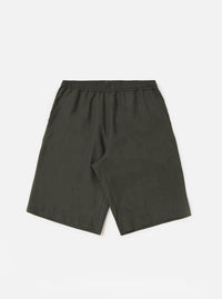 A pair of Olive Marl Tropical Suiting Vacation Shorts is displayed flat against a plain white background. The shorts feature an elasticated waistband with a drawstring, side pockets, and a relaxed, straight-leg fit.