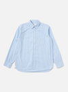 The Sky/White Classic Nipon Stripe Lazy Day Shirt is displayed flat against a plain white background. The shirt features a sky blue and white vertical stripe pattern, a classic pointed collar, a full button-down front, and a single chest pocket on the left side.