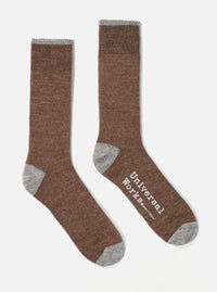 Two Brown Alpaca Wool Socks on a white background. The socks have gray toes and cuffs.