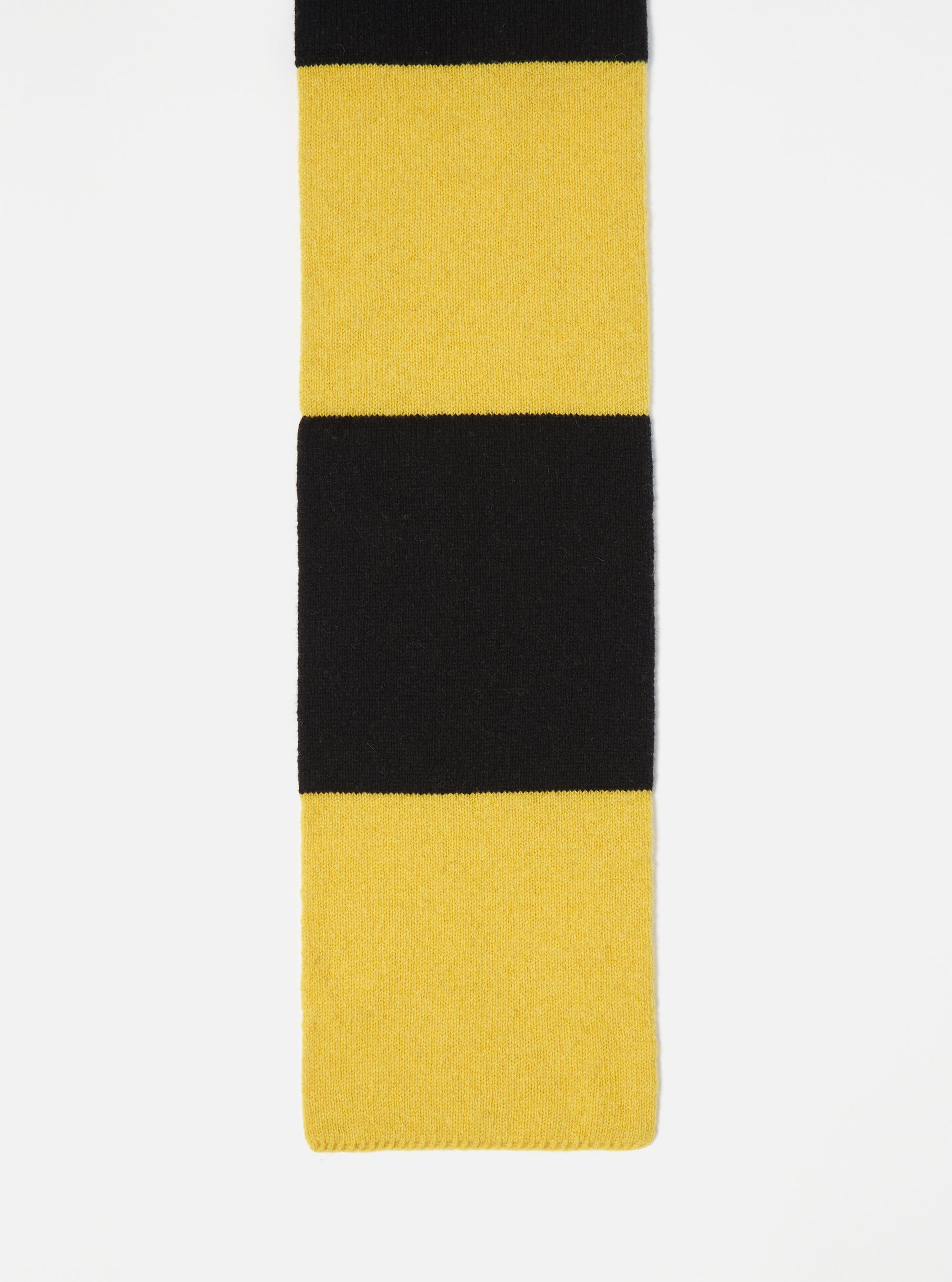 Close-up of a Black/Yellow Soft Wool Deluxe Football Scarf on a white background. The scarf features alternating black and yellow stripes.